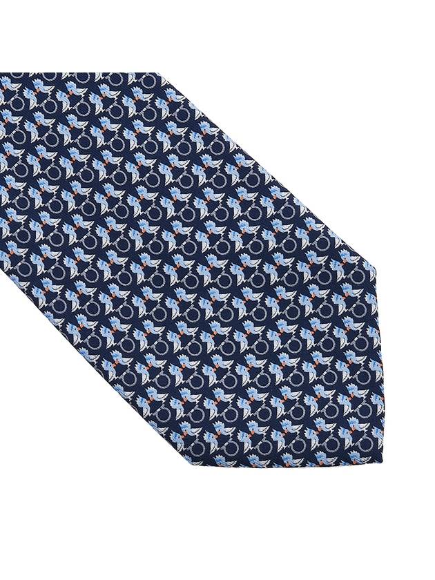 Hoopoe Print Silk Tie Navy - SALVATORE FERRAGAMO - BALAAN 6