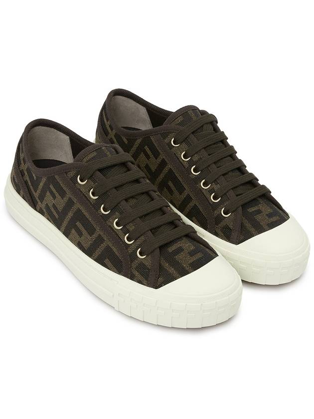 Domino FF Fabric Low Top Sneakers Brown - FENDI - BALAAN 4