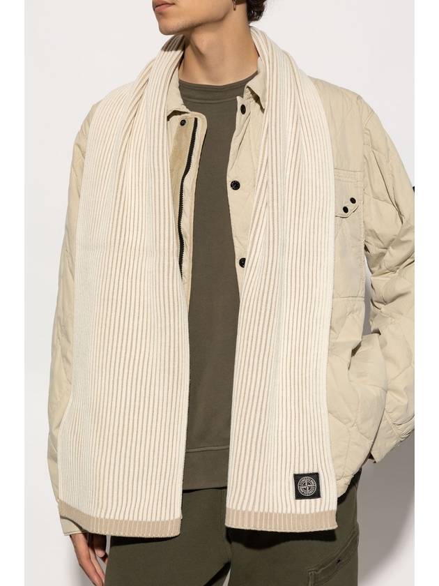 Logo Rib Scarf Beige - STONE ISLAND - BALAAN 3