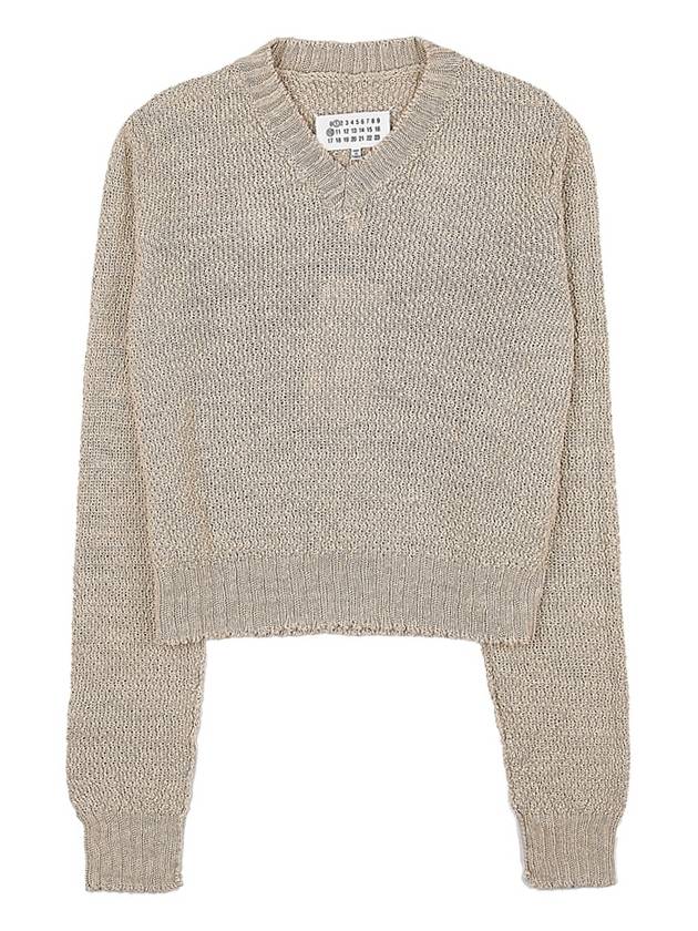 V-neck Basket Weave Hemp Knit Top Beige - MAISON MARGIELA - BALAAN 10