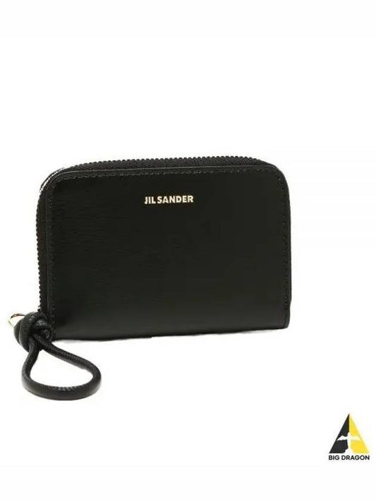 Logo Plaque Zip Round Calf Leather Coin Wallet Black - JIL SANDER - BALAAN 2