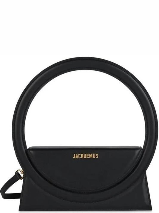 Jacquemus Metal Logo Lee SAC Round Leather Top Handle Shoulder Bag Black - JACQUEMUS - BALAAN 1