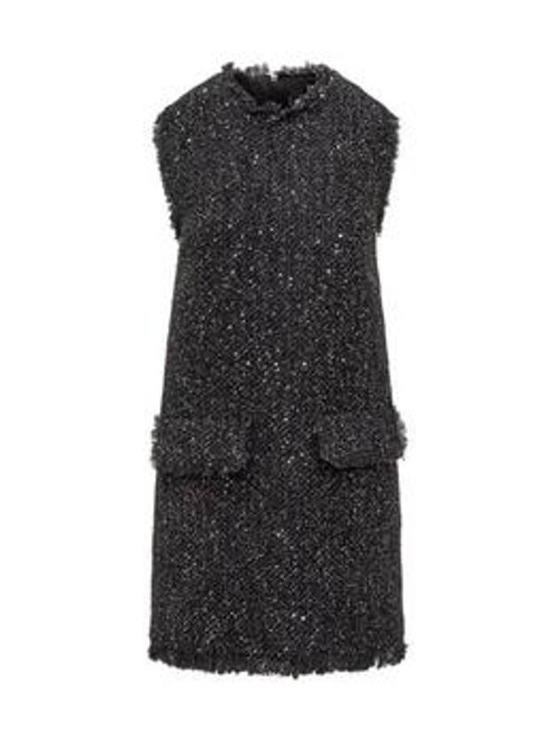 Cotton Tweed Sleeveless Midi Dress Black - MSGM - BALAAN 2