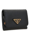 Saffiano Tri-Fold Leather Half Wallet Black - PRADA - BALAAN 5