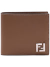 FF Square Leather Bi-Fold Half Wallet Beige - FENDI - BALAAN 3