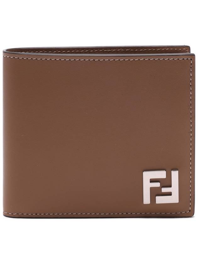 FF Square Leather Bi-Fold Half Wallet Beige - FENDI - BALAAN 3