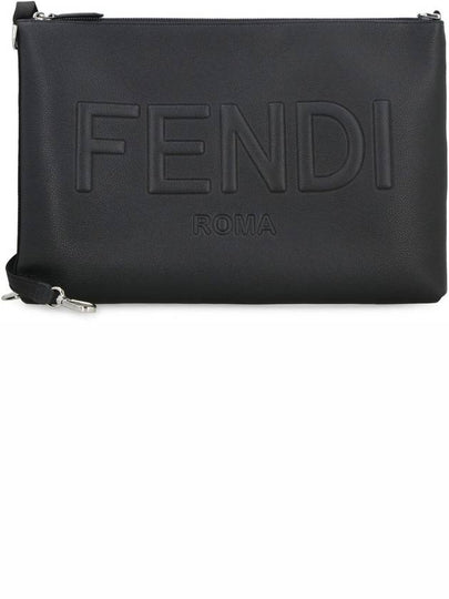 Embossed Logo Strap Clutch Bag Black - FENDI - BALAAN 2