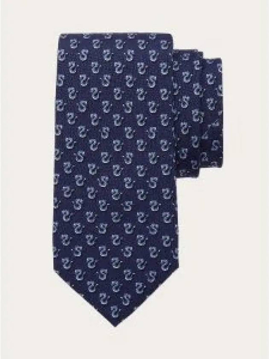 Dragon Print Silk Tie Navy - SALVATORE FERRAGAMO - BALAAN 2