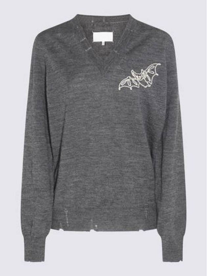 Bat Embroidered V-neck Wool Knit Top Dark Grey - MAISON MARGIELA - BALAAN 2