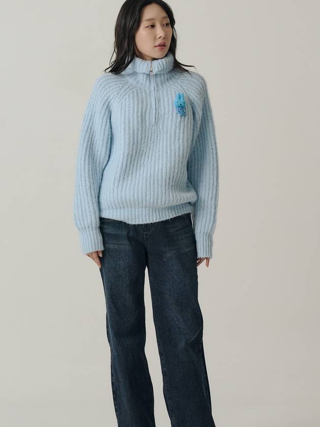 Influencer Seyoung wh Raglan Half Jip up Wool Knit Sky Blue - SORRY TOO MUCH LOVE - BALAAN 3