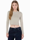 JEANS Women s Beige Long Sleeve Monogram Baby Tee J222390 PED - CALVIN KLEIN - BALAAN 2