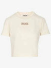 Logo Patch Crop Cotton Short Sleeve T-shirt Light Beige - MIU MIU - BALAAN 2