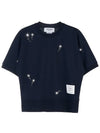 Embroidered Flower Dolman Short Sleeve T-Shirt Navy - THOM BROWNE - BALAAN 2