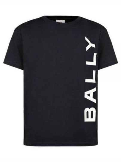 Logo Print Short Sleeve T-Shirt Navy - BALLY - BALAAN 2