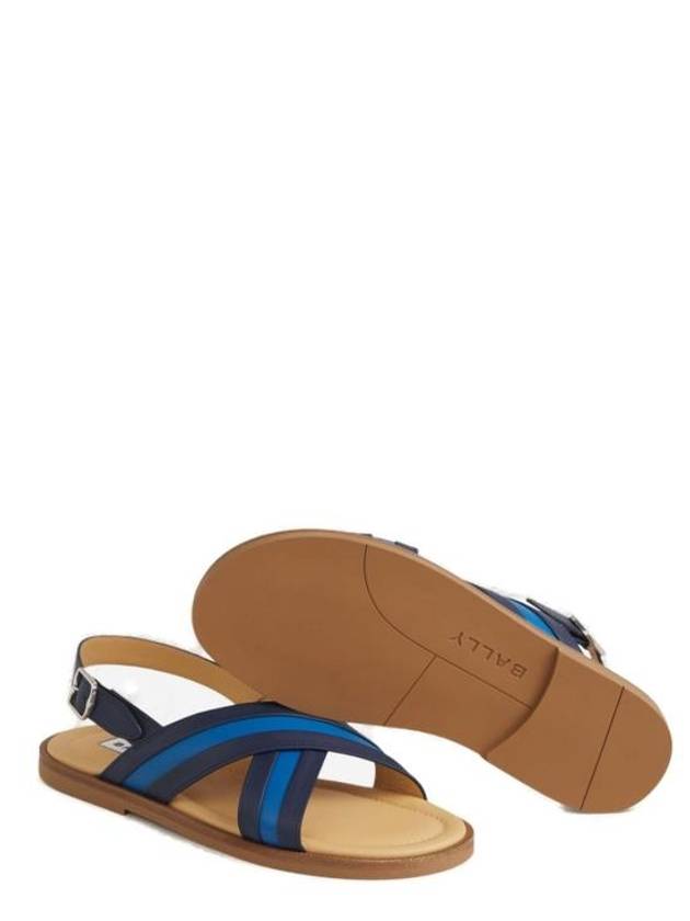 Crossover Strap Leather Sandals Black Blue - BALLY - BALAAN 4