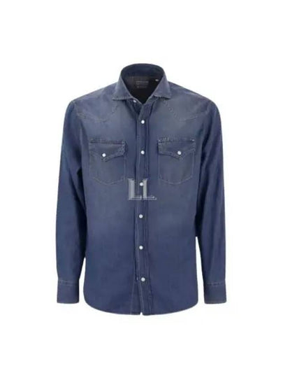 Easy Fit Press Studs Long Sleeve Shirt Light Denim - BRUNELLO CUCINELLI - BALAAN 2