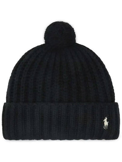 Pony Embroidered Cable Knit Wool Beanie Black - POLO RALPH LAUREN - BALAAN 2