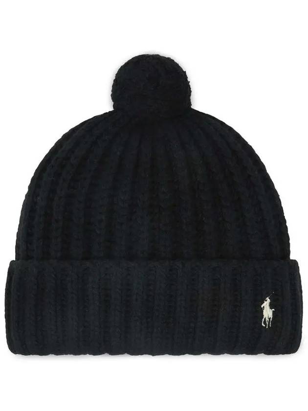 Pony Embroidered Cable Knit Wool Beanie Black - POLO RALPH LAUREN - BALAAN 3