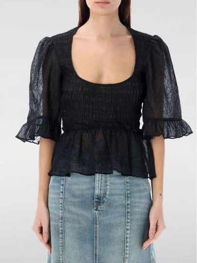 Crinkled Georgette Smock Blouse Black - GANNI - BALAAN 2