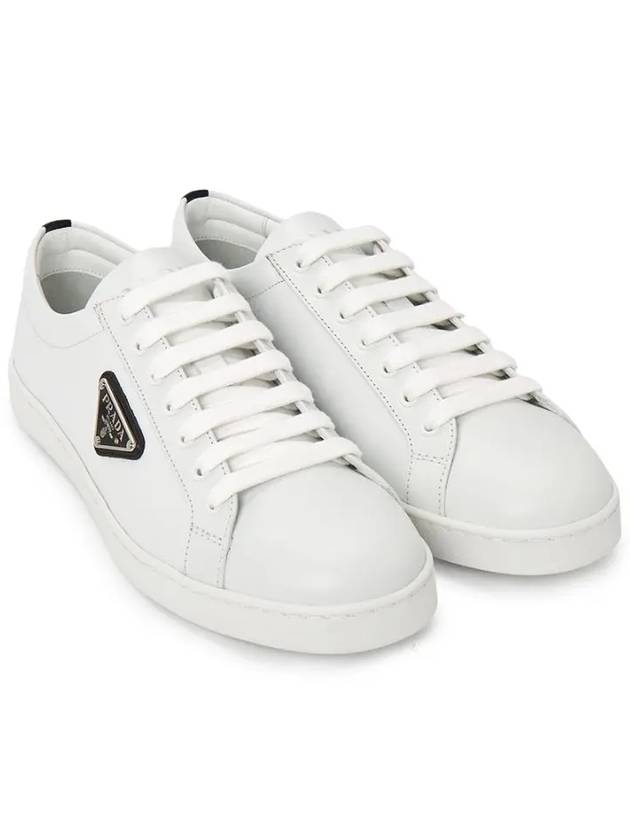 Brushed Leather Sneakers White Black - PRADA - BALAAN 3