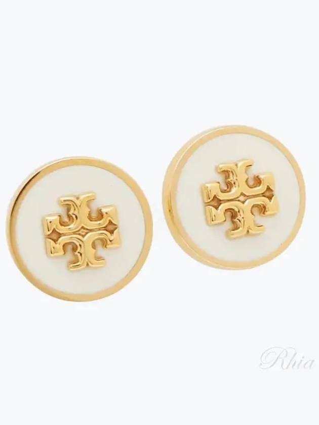 Kira Enamel Circle Stud Earrings White Gold - TORY BURCH - BALAAN 2