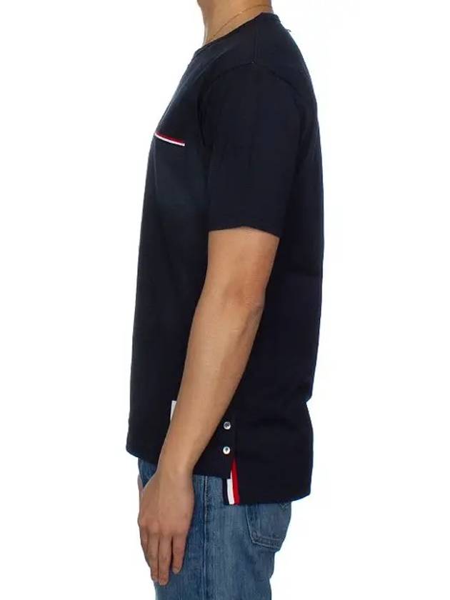 Men's Medium Weight Jersey Tipped Pocket Crewneck Short Short Sleeve T-Shirt Navy - THOM BROWNE - BALAAN 5