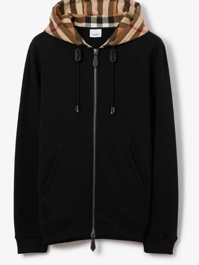 Check Hood Cotton Zip Up Hoodie Black Archive Beige - BURBERRY - BALAAN 2