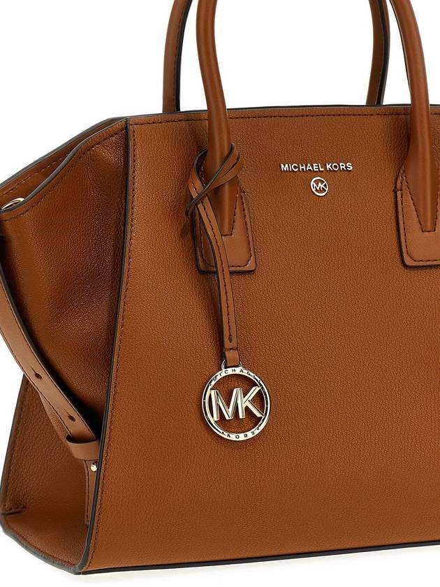 Avril Logo Embellished Leather Tote Bag Brown - MICHAEL KORS - BALAAN 4