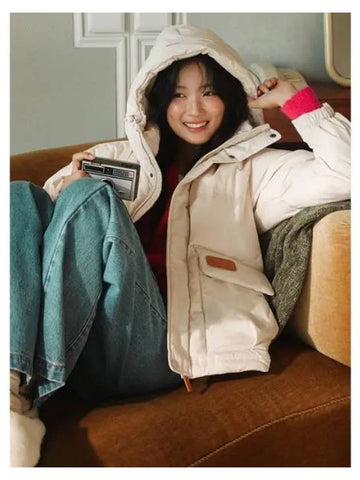 KODAK Apparel Kim Hye yoon PICK Brownie medium light hooded down jacket IVORY - KODO - BALAAN 1