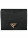 Gold Hardware Triangle Logo Saffiano Half Wallet Black - PRADA - BALAAN 2