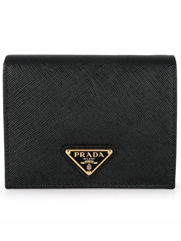 Gold Hardware Triangle Logo Saffiano Half Wallet Black - PRADA - BALAAN 2