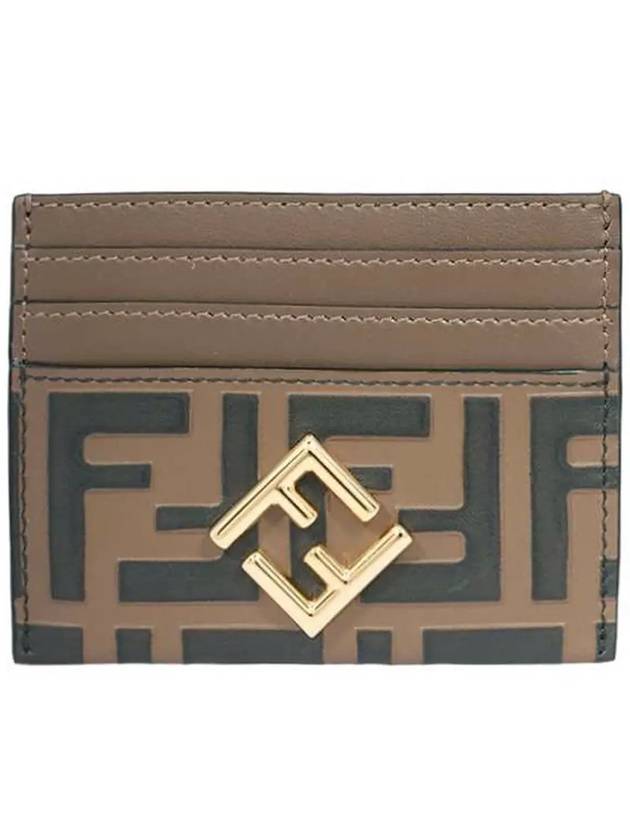 Logo Diamond Leather Card Wallet Brown - FENDI - BALAAN 3