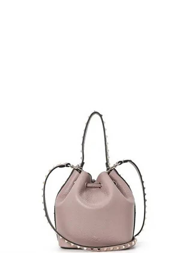 Rockstud Logo Leather Bucket Bag Beige - VALENTINO - BALAAN 4