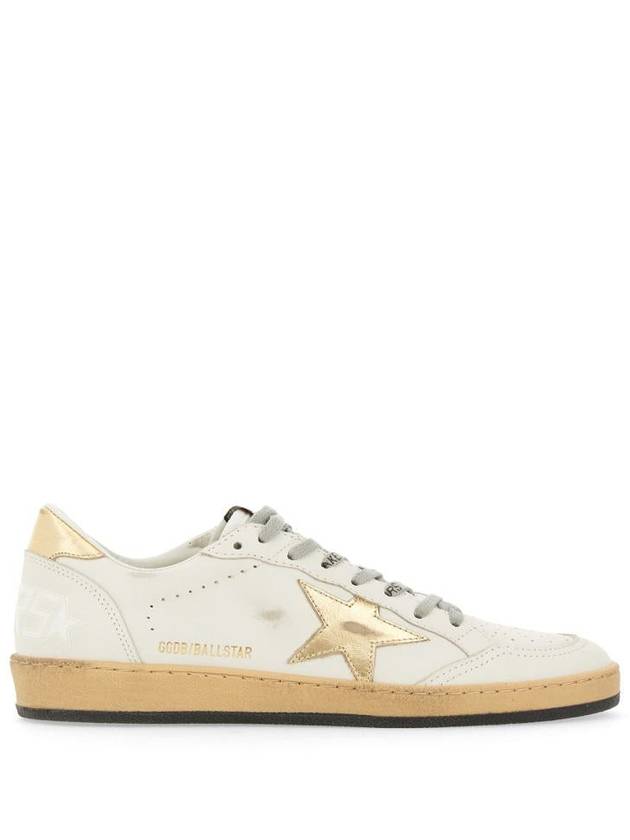 Women's Ballstar Leather Upper Laminate Star Heel Tab Low Top Sneakers Milk Gold - GOLDEN GOOSE - BALAAN 3