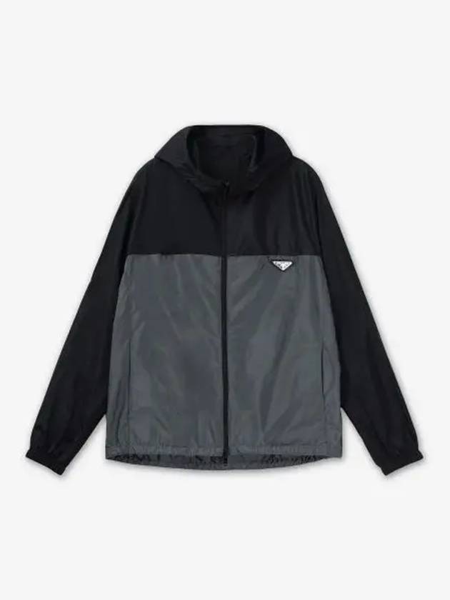 Triangle Logo Re-Nylon Track Jacket Black Iron Grey - PRADA - BALAAN 2