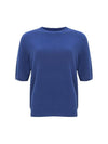 100% Wool Round Neck Sleeve Sweater BlueC3KPO74BL - CALLAITE - BALAAN 1