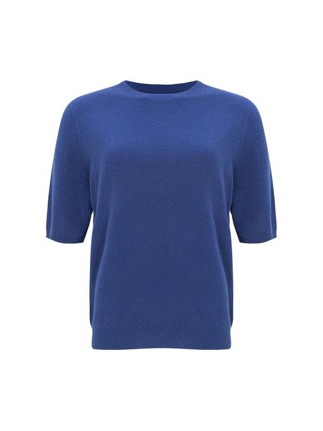 100% Wool Round Neck Sleeve Sweater BlueC3KPO74BL - CALLAITE - BALAAN 1