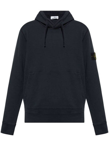 Organic Cotton Fleece Hood Navy - STONE ISLAND - BALAAN 1