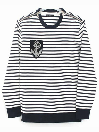 18SS Striped Zipper Anchor Patch Biker Sweatshirt White Navy S8H6252 J141B 159 - BALMAIN - BALAAN 1