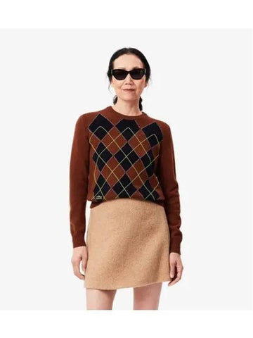 Ink Painting PICK Women s Argyle Crew Neck Sweater Brown - LACOSTE - BALAAN 1