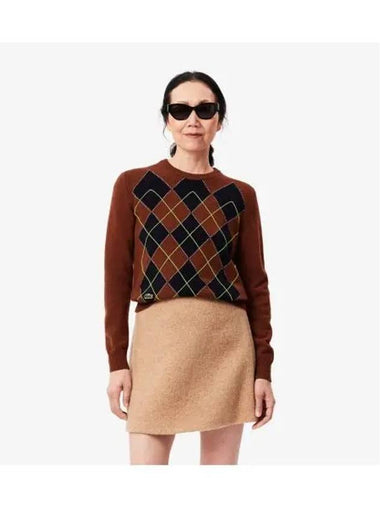 Women s Argyle Crewneck Sweater Brown - LACOSTE - BALAAN 1