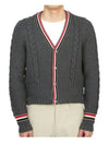 Cable Stripe Classic V-neck Merino Wool Cardigan Grey - THOM BROWNE - BALAAN 2