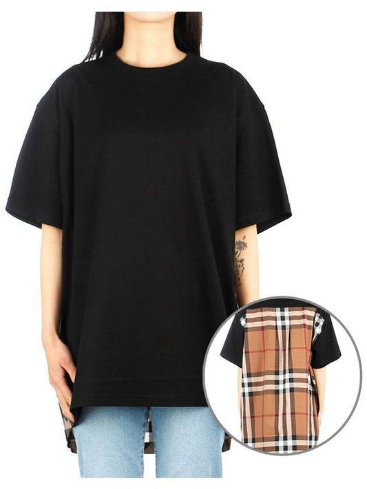 Megan Bag Check Panel Cotton Oversized Short Sleeve T-Shirt Black - BURBERRY - BALAAN 2