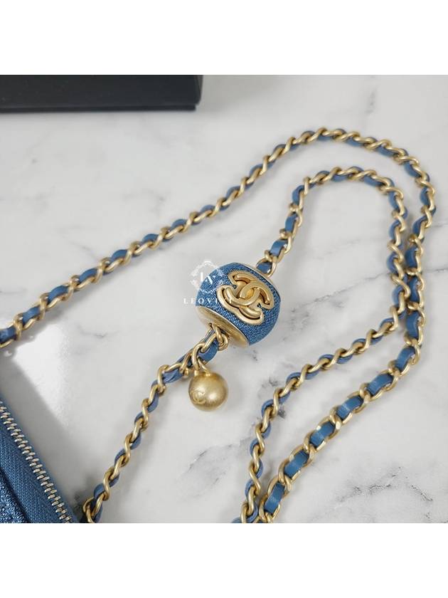 gold ball chain zipper card wallet denim - CHANEL - BALAAN 6