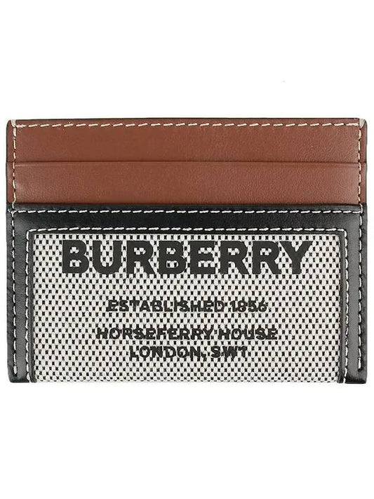 Horseferry Print Cotton Canvas Leather Card Holder Brown - BURBERRY - BALAAN.