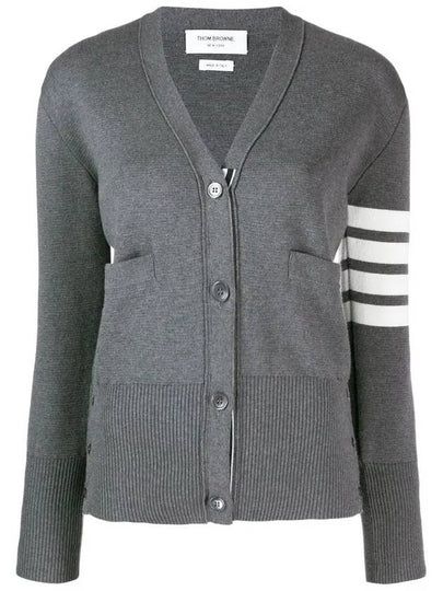 Cotton 4-Bar Milano Classic V-Neck Cardigan Medium Grey - THOM BROWNE - BALAAN 2