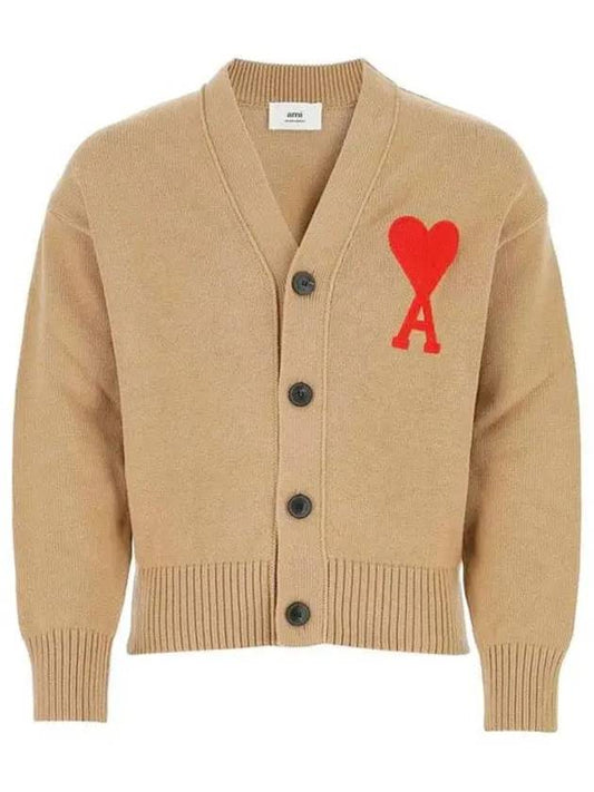 Men's Big Heart Logo Patch Overfit Cardigan Beige - AMI - BALAAN 2