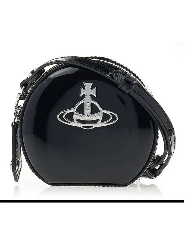 Silver Logo Shiny Mini Round Cross Bag Black - VIVIENNE WESTWOOD - BALAAN 4