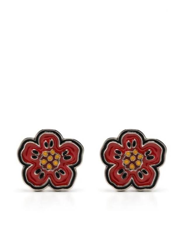 Bokeh Flower Brass Earrings Medium Red - KENZO - BALAAN 1