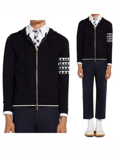 Hector Jacquard Back Diagonal Striped Cotton Zip-up Hoodie Navy - THOM BROWNE - BALAAN 2